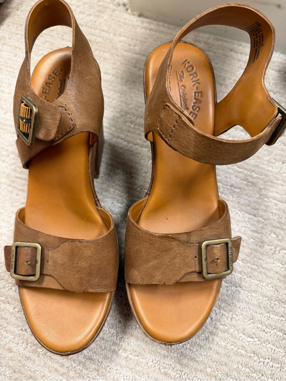 Kork-Ease Tan Suede Buckle Slingback Sandals